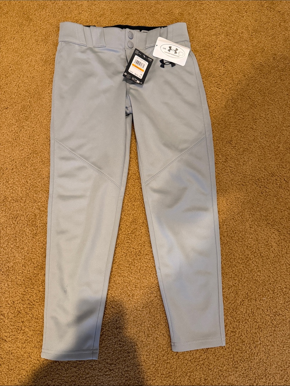 Youth Small Under Armour Light Gray Baseball Pants